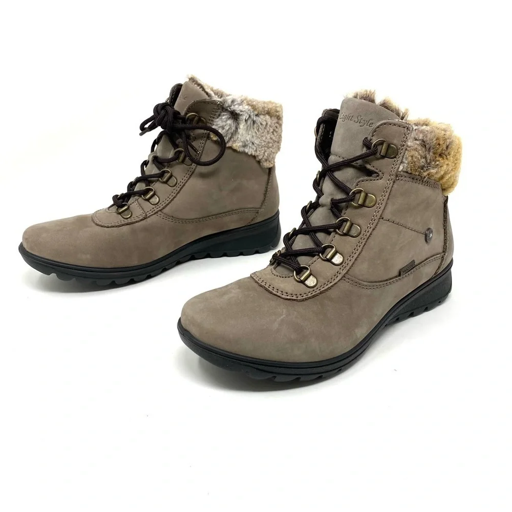 Flexus by Spring Step Women's Barra Snow Boot Faux Fur Lined taupe nubuck